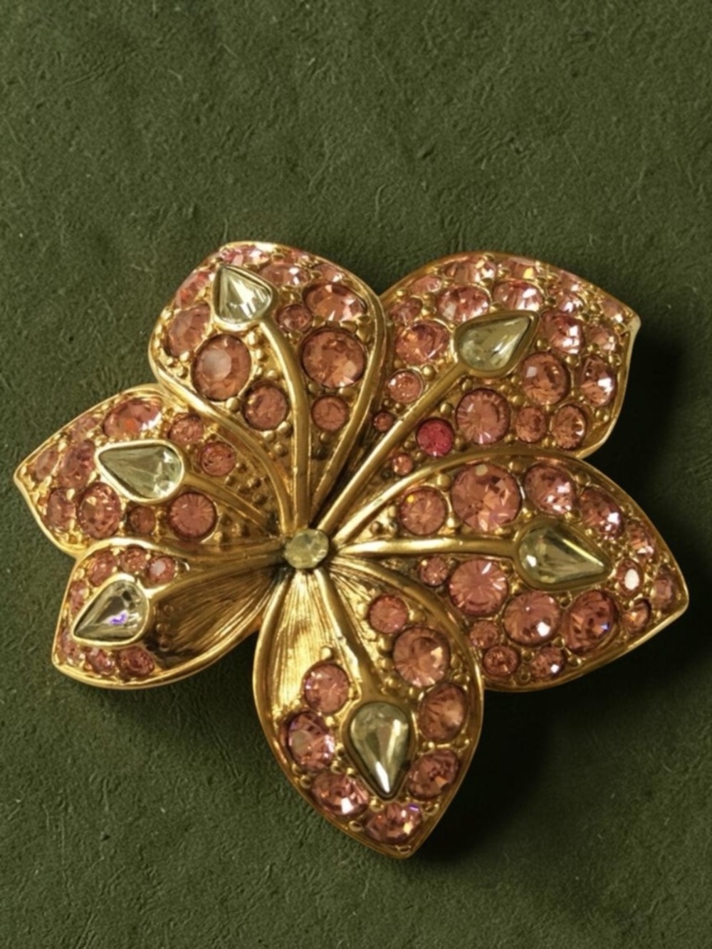 Vintage Rare NOLAN MILLER Signed Floral Brooch • Pink & Clear Rhinestones • 2”